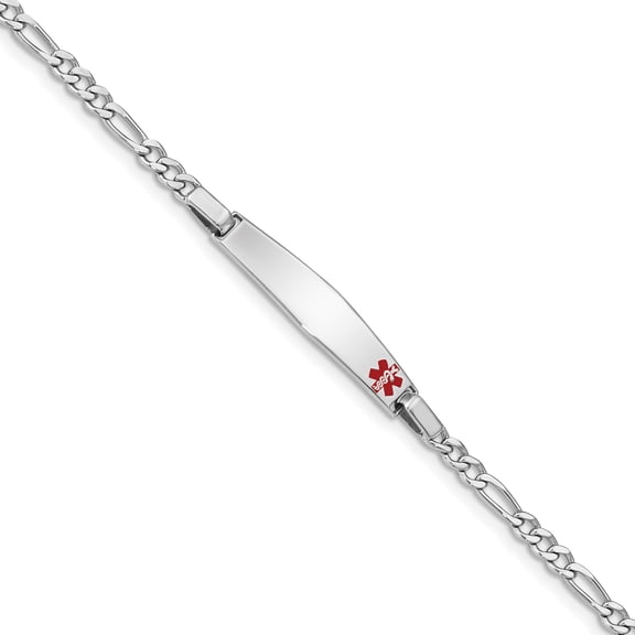 925 Sterling Silver 3mm Rhodium Children's Medical ID Figaro Chain Bracelet