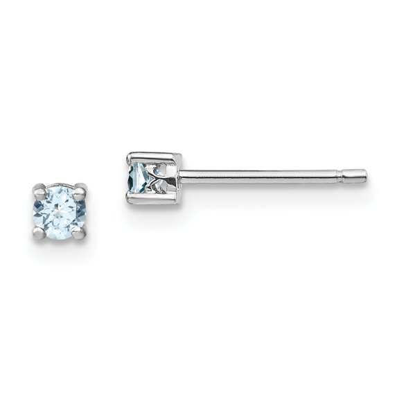 925 Sterling Silver 3mm Round Aquamarine Post Earrings