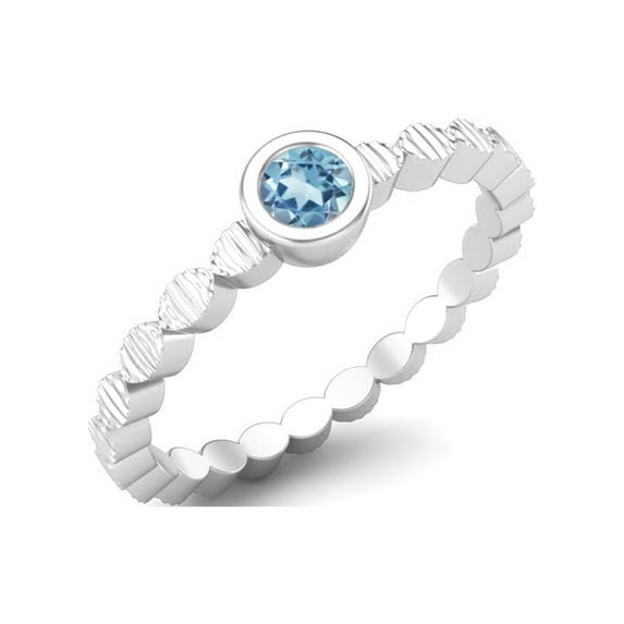 925 Sterling Silver 3mm Round Blue Topaz Stackable Women Valentines Day Gifts Ring
