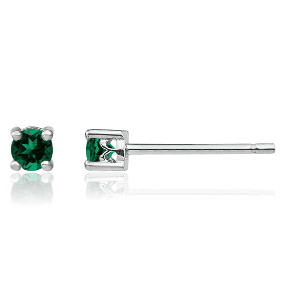 925 Sterling Silver 3mm Round Lab Green Emerald Stud Earrings Gemstone Post Push Back May Birthstone Jewelry