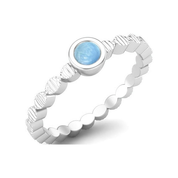 925 Sterling Silver 3mm Round Larimar Stackable Women Valentines Day Gifts Ring