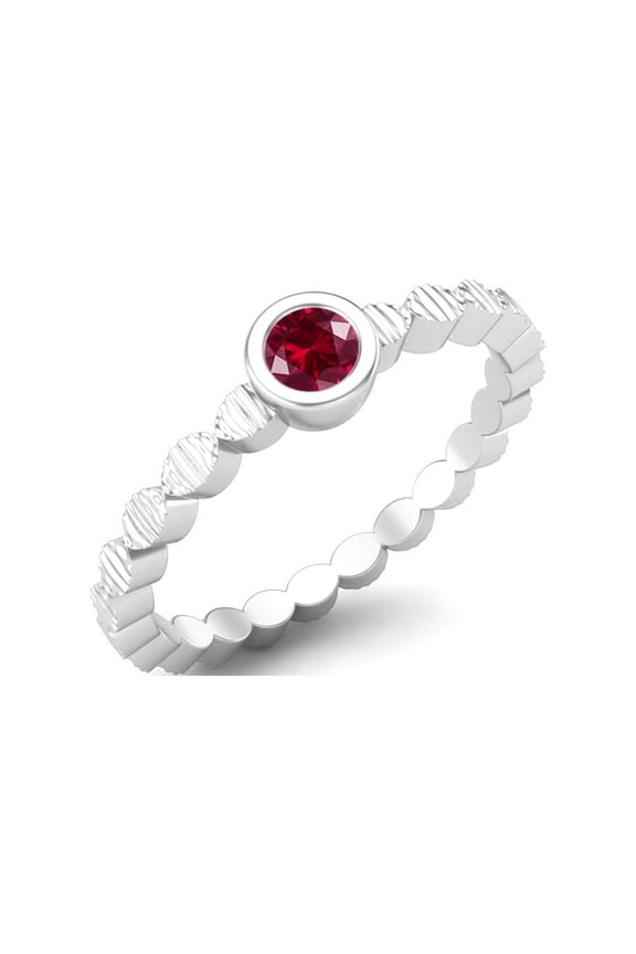 925 Sterling Silver 3mm Round Ruby Glass Field Stackable Women Valentines Day Gifts Ring