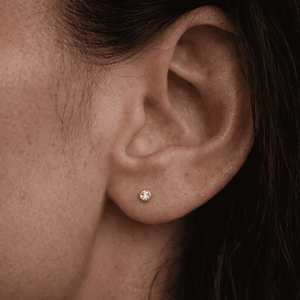 925 Sterling Silver 3mm Round White CZ Stud Earrings, 18K Gold Plated (1 Micron), Bezel Setting, Screw Back, Secure Fit