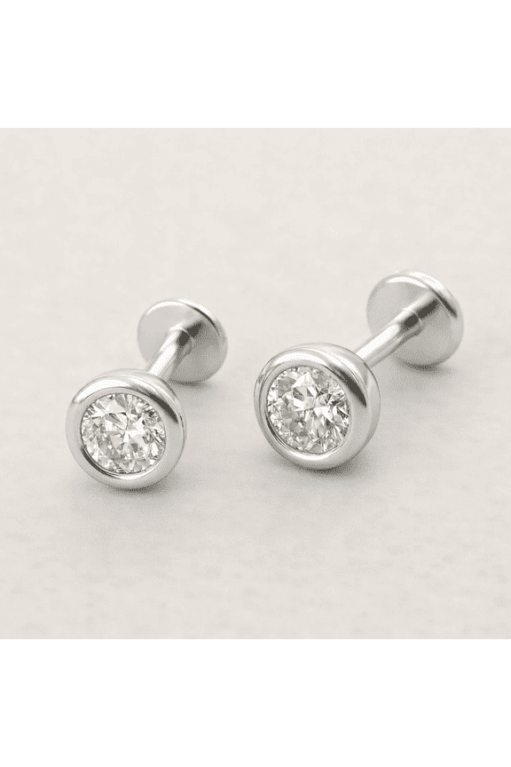 925 Sterling Silver 3mm Round White CZ Stud Earrings, Bezel Setting, Screw Back, Secure Fit