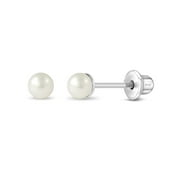 IN SEASON JEWELRY 925 Sterling Silver 3mm White Freshwater Cultured Pearl Toddler Earrings