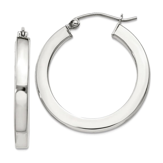 925 Sterling Silver 3x25mm Square Tube Hoop Earrings 26x24mm Wide 3mm Thick Hoop Earring for Women