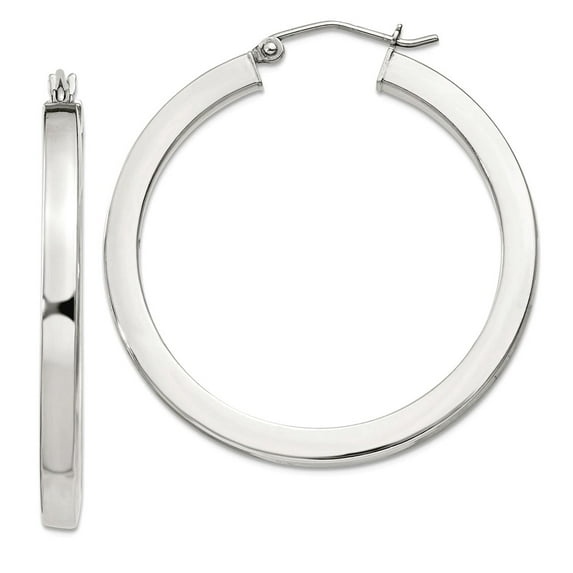 925 Sterling Silver 3x35mm Square Tube Hoop Earrings 36x34mm Wide 3mm Thick Hoop Earring for Women