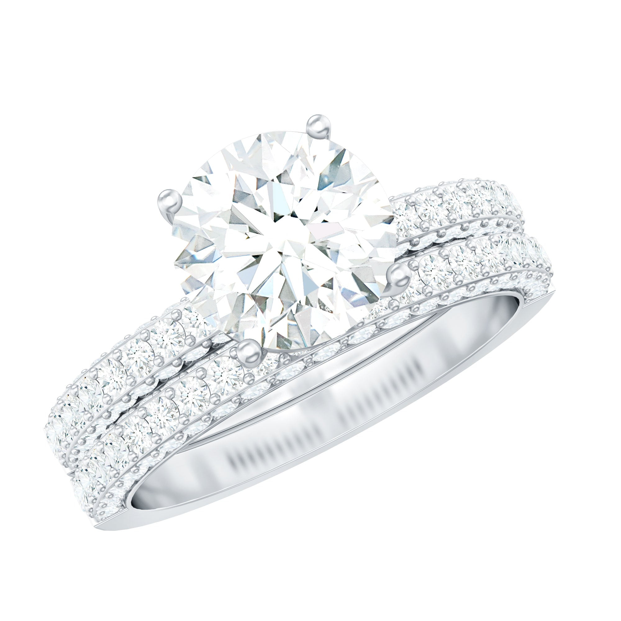 925 Sterling Silver 4.00 Ctw Round 7.00mm Moissanite Cluster Engagement Ring Set – Bridal Wedding Band Set for Women