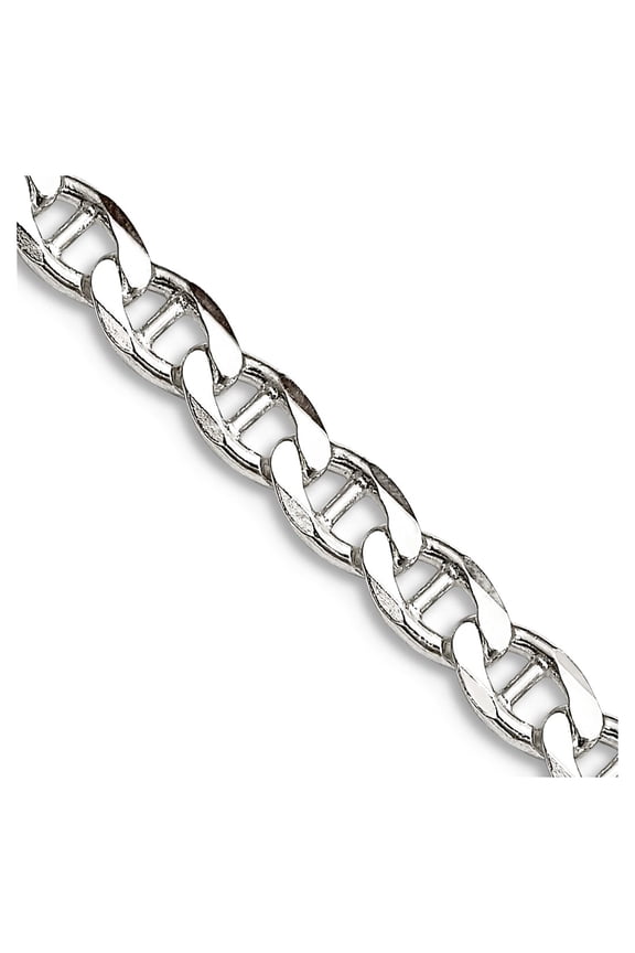 925 Sterling Silver 4.0mm Sparkle-Cut Flat Nautical Ship Mariner Anchor Curb Chain Necklace 26 Inch Chain Necklace for W