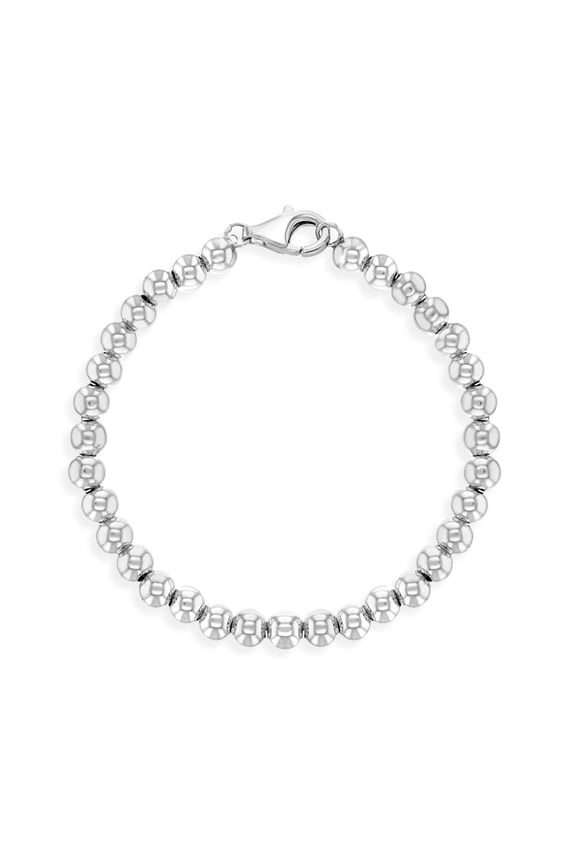 925 Sterling Silver 4.5" Polished Beaded  Charm Bracelet for Toddler Girls