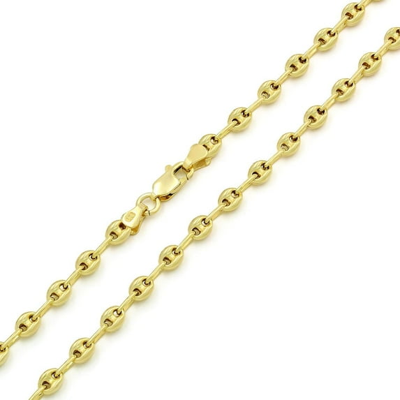 925 Sterling Silver 4.5mm Puff Mariner Chain, FREE Microfiber Cloth, Yellow Gold Plated Hollow Anchor Link Mens Womens Necklace, Giorgio Bergamo 22
