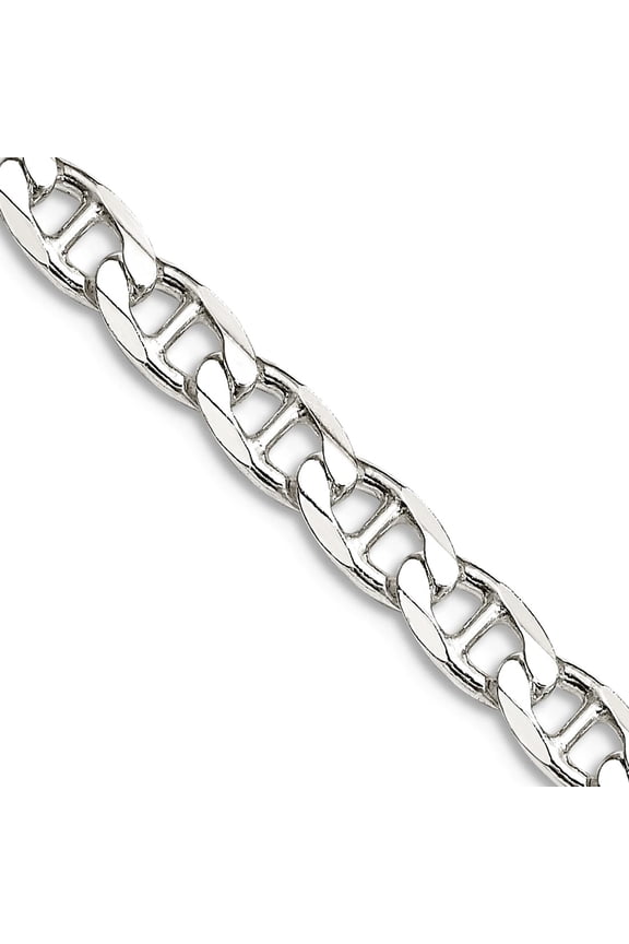 925 Sterling Silver 4.65mm Sparkle-Cut Flat Nautical Ship Mariner Anchor Curb Chain Necklace 26 Inch Chain Necklace for