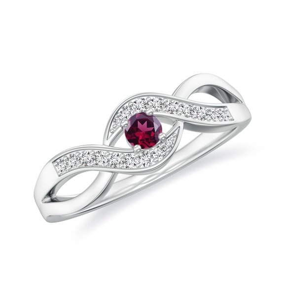 925 Sterling Silver 4-Prong Set Twisted Vine Rhodolite Wedding Engagement Ring White Gold Women’s Statement Promise Ring Jewelry Ring Size 6