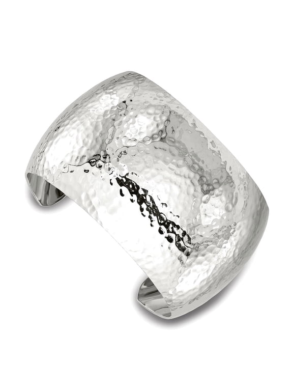 925 Sterling Silver 40mm Domed Hammered Cuff Stackable Bangle Bracelet Cuff Bracelet for Women