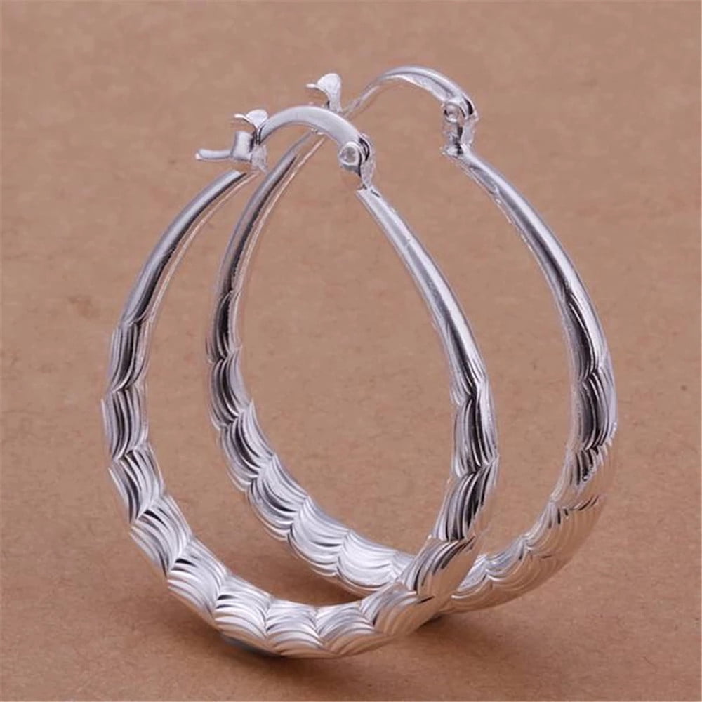 925 Sterling Silver 41mm Smooth Circle Big Oval Hoop Earrings For