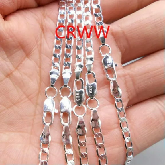 925 Sterling Silver 4MM Classic Flat Curb Chain Necklace Wholesale 16" - 30"