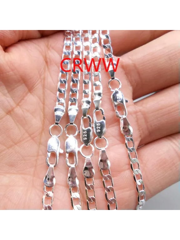 925 Sterling Silver 4MM Classic Flat Curb Chain Necklace Wholesale 16" - 30"