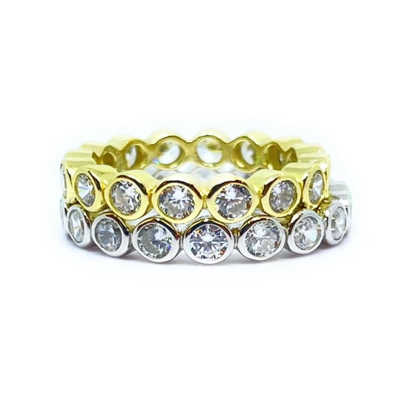 925 Sterling Silver 4MM Round Brilliant Cut Bezel Set Eternity Ring