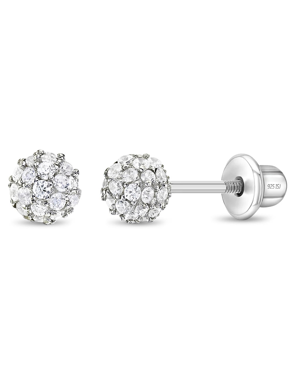 925 Sterling Silver 4mm CZ Burst Kids Screw Back Earring Studs Toddler Girls