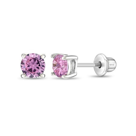 925 Sterling Silver 4mm CZ Stud Screw Back Solitaire Earrings Young Girls Teens