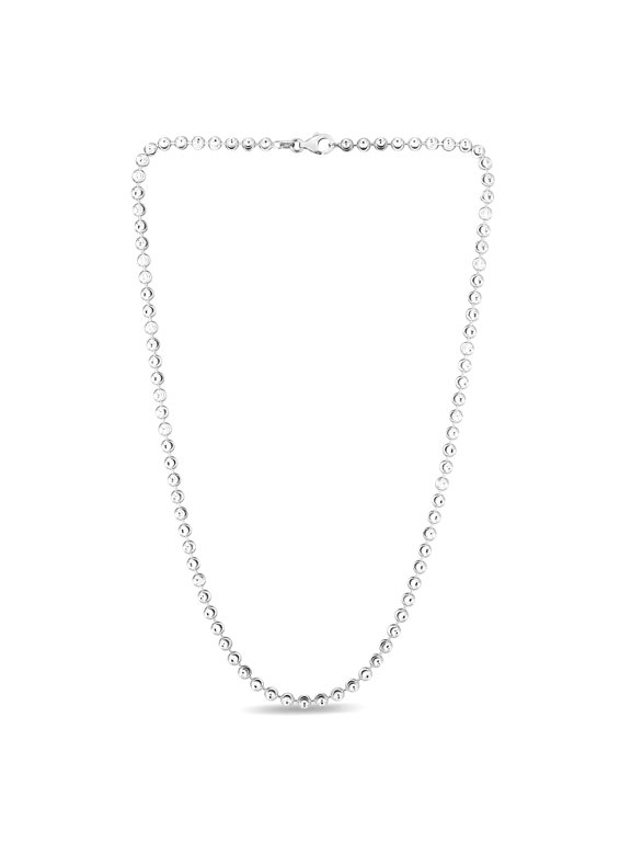925 Sterling Silver 4mm Celestial Moon-cut Bead Chain Necklace With Lobster Clasp Rhodium Finish 18 Inch Chain Necklace
