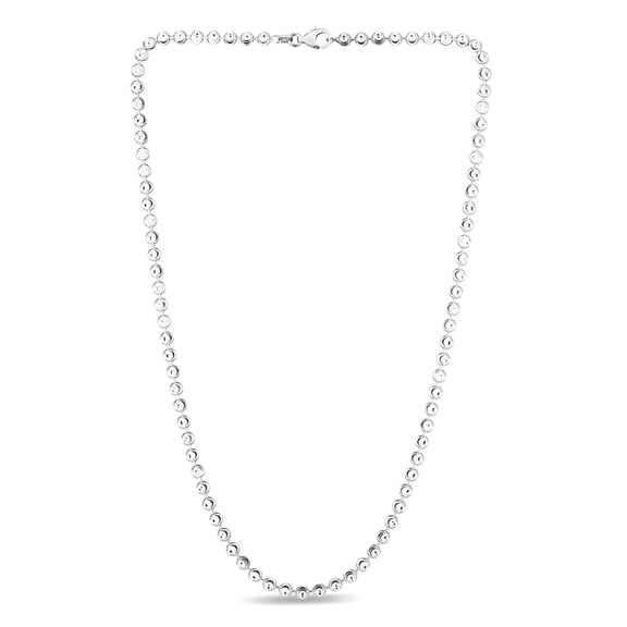 925 Sterling Silver 4mm Celestial Moon-cut Bead Chain Necklace With Lobster Clasp Rhodium Finish 24 Inch Chain Necklace