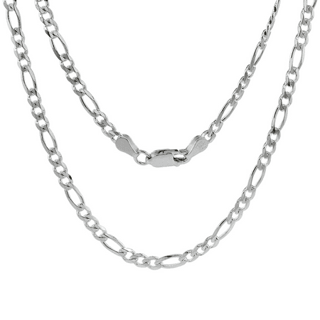 925 Sterling Silver 4mm Figaro Chain Necklace, 16” to 24”, with Lobster Clasp, for Women, Girls, Unise
