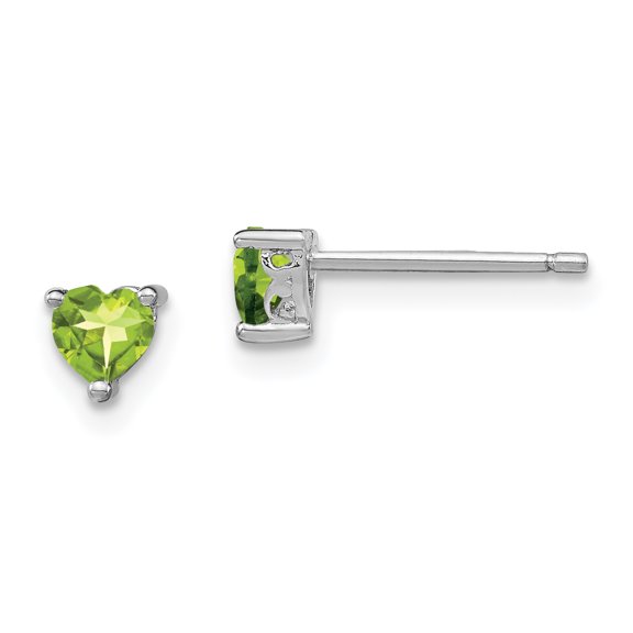 925 Sterling Silver 4mm Heart Peridot Post Earrings