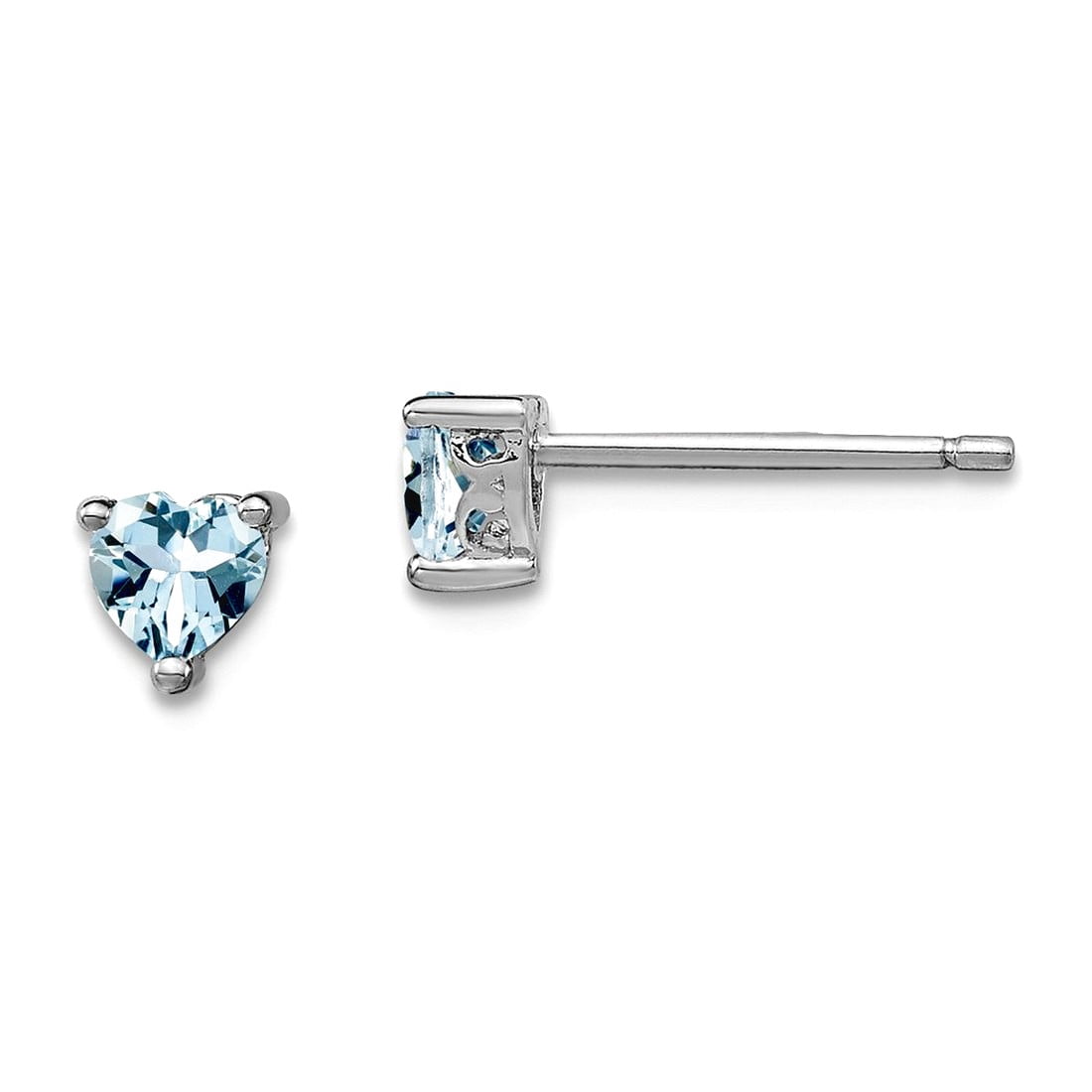 925 Sterling Silver 4mm Love Heart Aquamarine Post Earrings 4.5x4.5mm Wide Stud Earring for Women