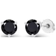 thumbnail image 1 of Decadence 925 Sterling Silver 4mm Round 3 Prong Martini Set Natural Black Onyx Birthstone Screwback Stud Earrings, 1 of 7