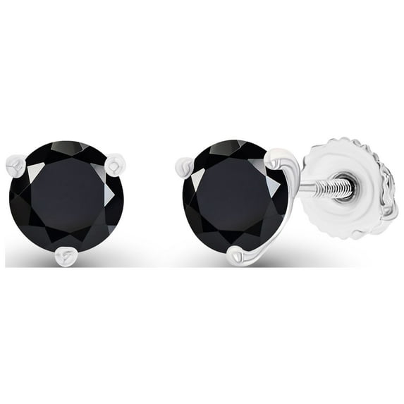 Decadence 925 Sterling Silver 4mm Round 3 Prong Martini Set Natural Black Onyx Birthstone Screwback Stud Earrings