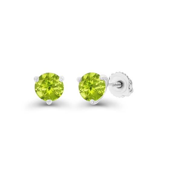 Decadence 925 Sterling Silver 4mm Round 3 Prong Martini Set Natural Green Peridot August Birthstone Screwback Stud Earrings