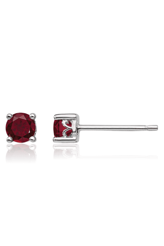 925 Sterling Silver 4mm Round Lab Red Ruby Stud Earrings Gemstone Post Push Back July Birthstone Jewelry