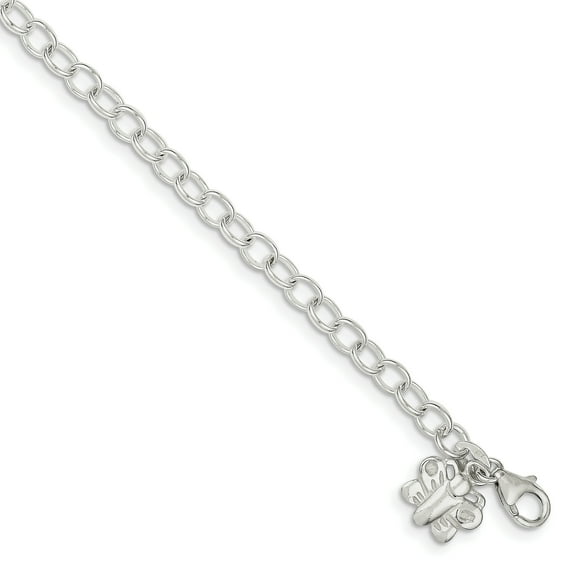 925 Sterling Silver 4mm Small Oval Rolo Link with Butterfly Chain Anklet