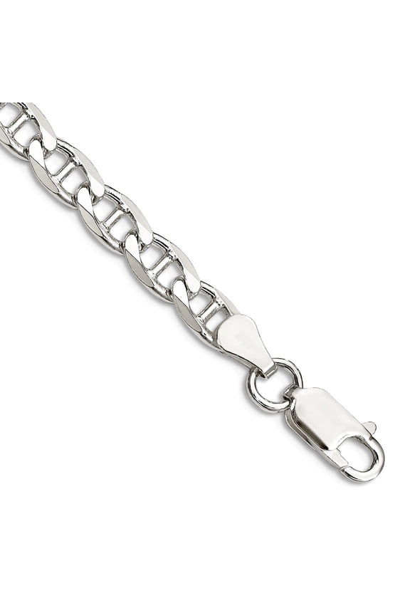 925 Sterling Silver 5.7mm Sparkle-Cut Flat Nautical Ship Mariner Anchor Curb Chain Bracelet 9 Inch Link Bracelet for Wom