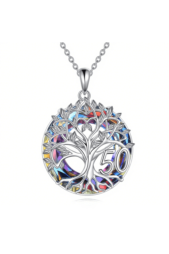 925 Sterling Silver 50th Birthday Gift Pendant Necklace for Women, Elegant Golden Anniversary Keepsake Jewelry for Mom (50-h)