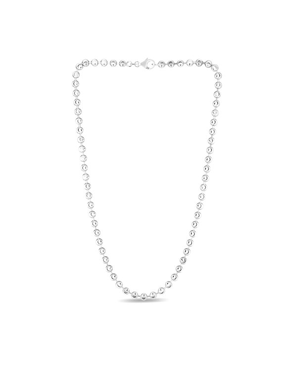 925 Sterling Silver 5mm Celestial Moon-cut Bead Chain Necklace With Lobster Clasp Rhodium Finish 18 Inch Chain Necklace