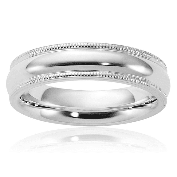 925 Sterling Silver 5mm Comfort Fit Half Round Milgrain Plain Classic Wedding Band Ring