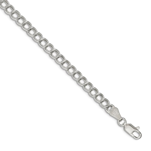 925 Sterling Silver 5mm Double Link Charm Bracelet Link Charm Bracelet for Women - 3.9 Grams