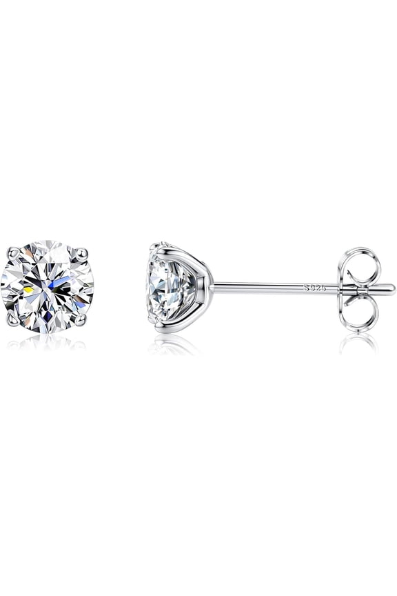925 Sterling Silver 5mm Long Post Cubic Zirconia Stud Earrings for Women Men, CZ Studs Earrings Hypoallergenic[x7839]