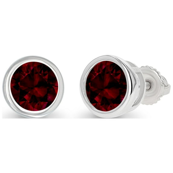 Decadence 925 Sterling Silver 5mm Round Bezel Set Natural Garnet January Birthstone Screwback Stud Earrings