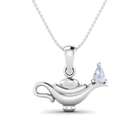 925 Sterling Silver 5x3 MM Pear Moonstone Dainty Aladdin Lamp Necklace
