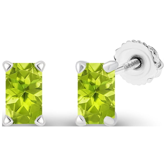 Decadence 925 Sterling Silver 5x3mm Emerald Cut Natural Green Peridot August Birthstone Screwback Stud Earrings