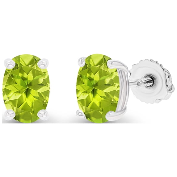 Decadence 925 Sterling Silver 5x3mm Oval Cut Natural Green Peridot August Birthstone Screwback Stud Earrings