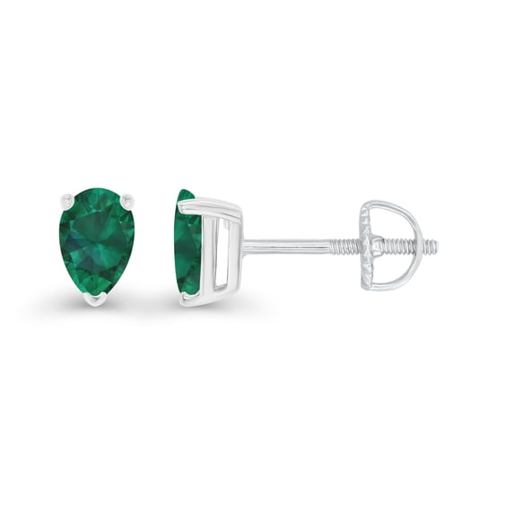 Decadence 925 Sterling Silver 5x3mm Pear Cut Created Green Emerald May Birthstone Screwback Stud Earrings