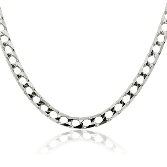 925 Sterling Silver 7.2mm Square Curb Link Chain Necklace 20 inch