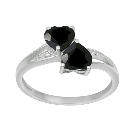 925 Sterling Silver 6MM Heart Shape Black Spinel Two Stone Heart Women Valentines Day Gifts Ring