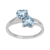 925 Sterling Silver 6MM Heart Shape Blue Topaz Two Stone Heart Valentines Day Gifts Ring