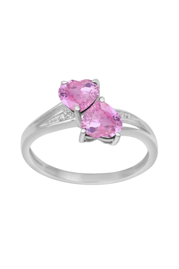 925 Sterling Silver 6MM Heart Shape Pink CZ Two Stone Heart Women Valentines Day Gifts Ring