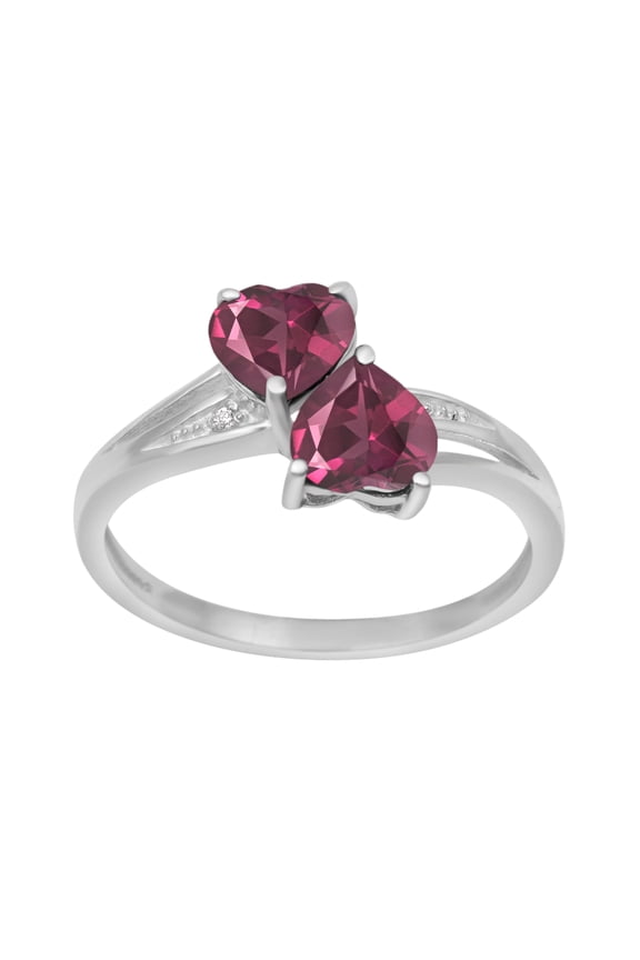 925 Sterling Silver 6MM Heart Shape Red CZ Two Stone Heart Women Valentines Day Gifts Ring